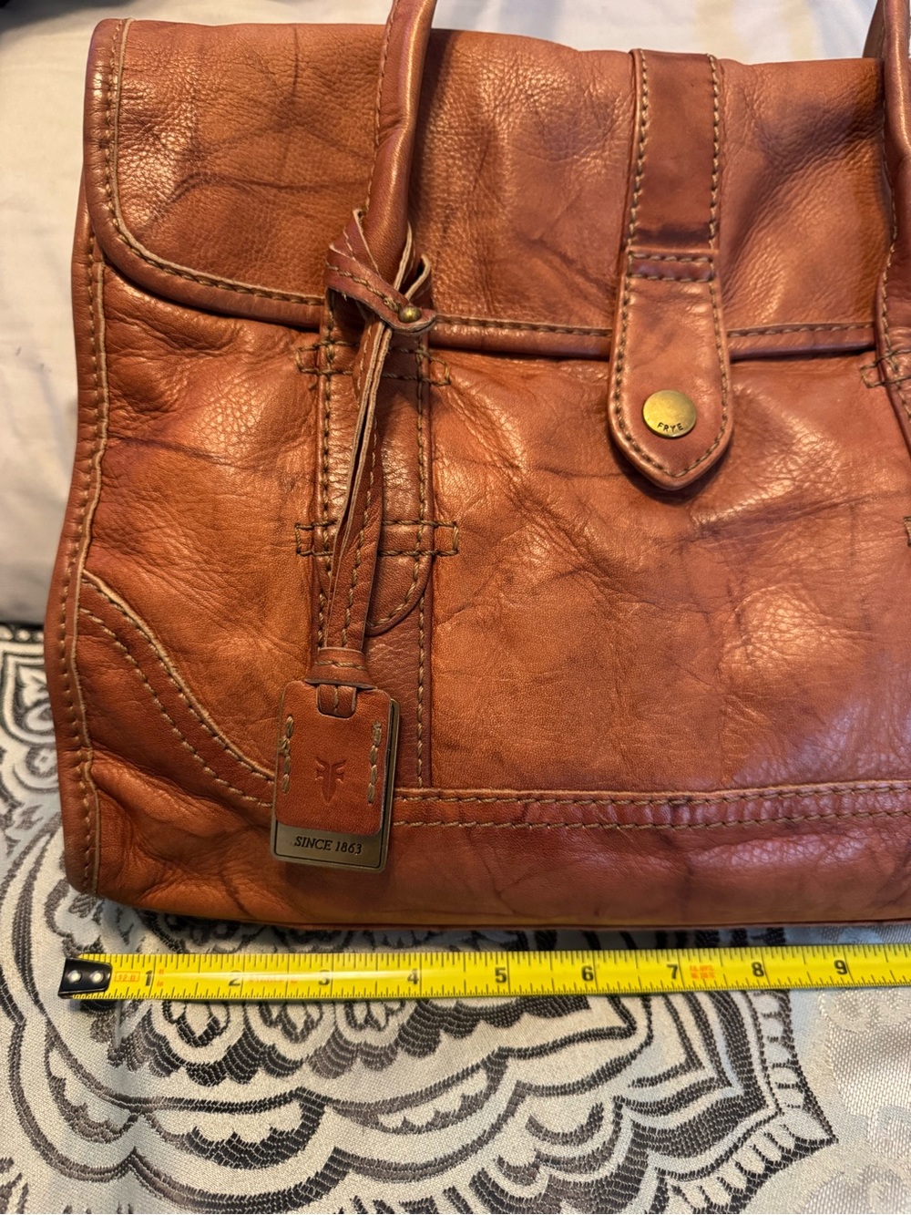Vintage Frye Campus Leather Satchel/Handbag in Camel Brown - Picture 3 of 15